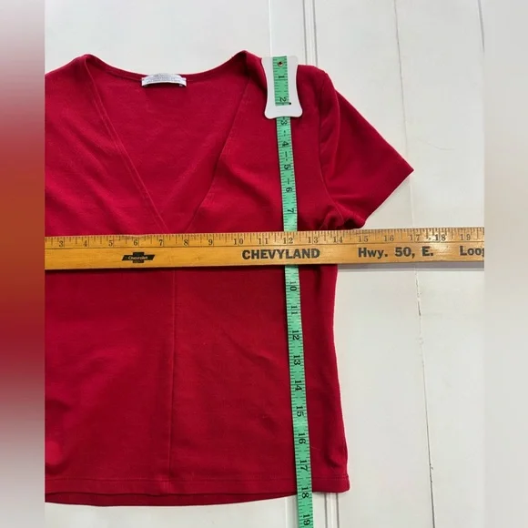 Zara Trafaluc Seasons Collection Red Knit Crop V Neck Knit Blouse Sz S - Picture 2 of 4